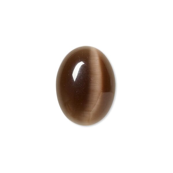 Cabochon, cat's eye glass (fiber optic glass), brown, 20x15mm calibrated oval, quality grade. Sold per pkg of 4. image number 0