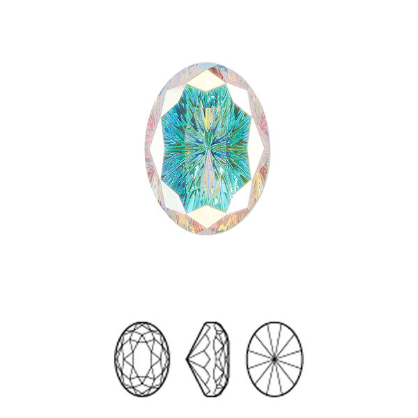 Fancy stone 1pk crystal AB foil back, Crystal Passions® 18x13mm magical oval 4160 image number 0