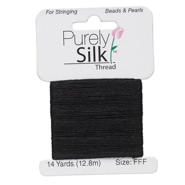 Thread, Purely Silk™, black, size FFF. Sold per 14-yard card. image number 0