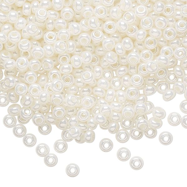 Seed bead, Preciosa Ornela Czech glass, pkg/50g, #8 rocaille, opaque pearl luster white, (47102). image number 0