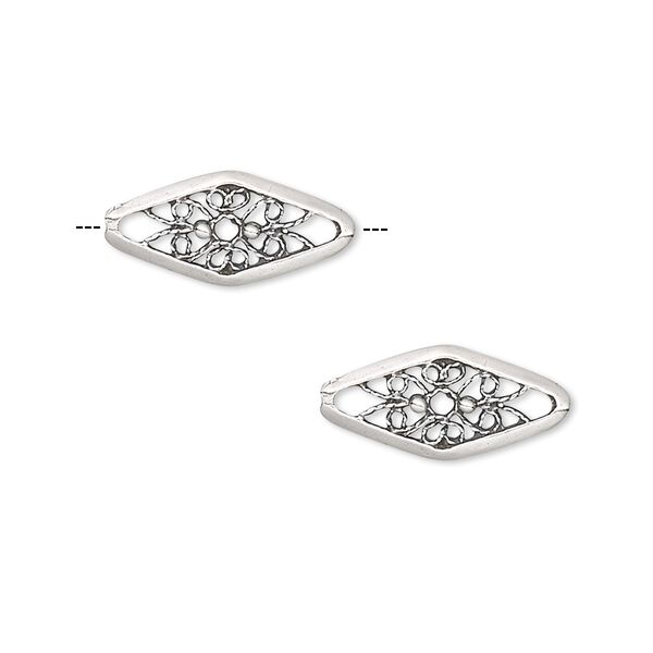 Link, sterling silver, 16x7mm filigree diamond. Sold per pkg of 2. image number 0