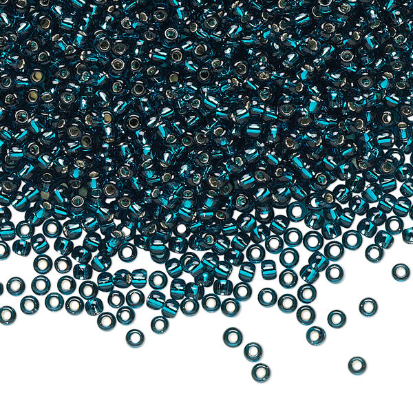 Seed bead, TOHO BEADS®, glass, pkg/250g, #11 round, transparent silver-lined teal (TR-11-27BD). image number 0