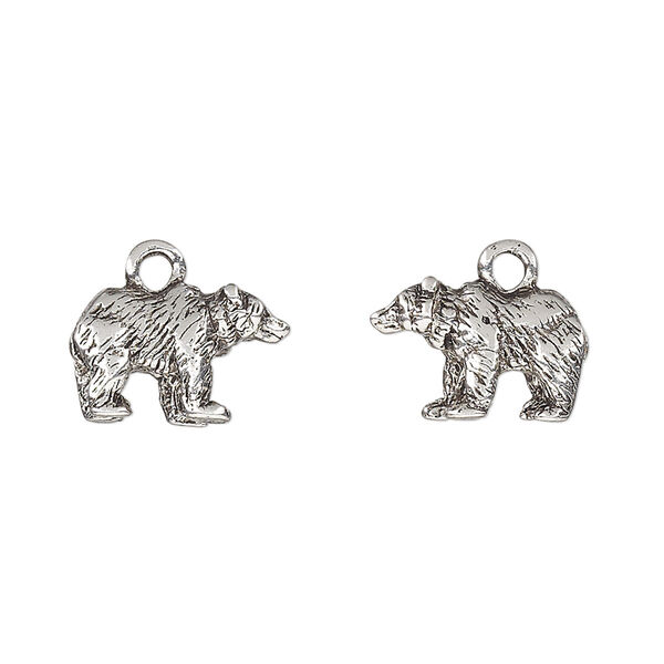 Charm, antique silver-plated pewter (tin-based alloy), 14.5x9mm 3D bear. Sold per pkg of 2. image number 0