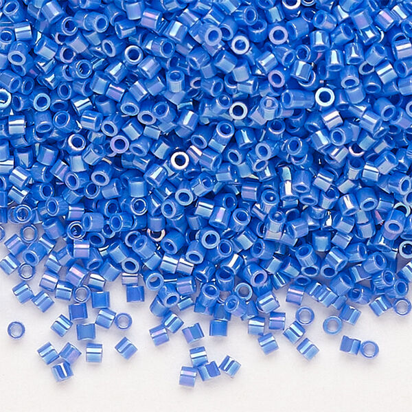 Seed bead, Delica®, glass, pkg/50g, #15 round, opaque rainbow cyan blue (DBS-1578). image number 0