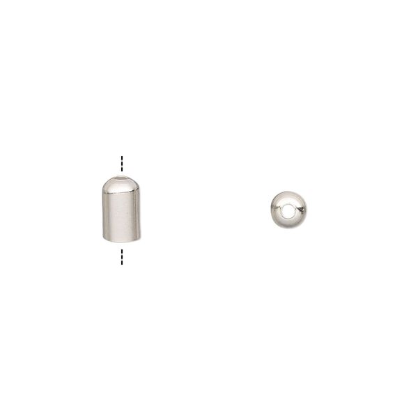 Cord end, silver-plated brass, 6.5x4mm with 3mm inside diameter. Sold per pkg of 100. image number 0