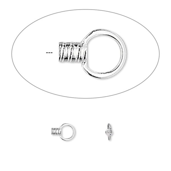 Crimp end, silver-plated brass, 2.5x1.5mm tube with loop, 0.5mm inside diameter. Sold per pkg of 100. image number 0