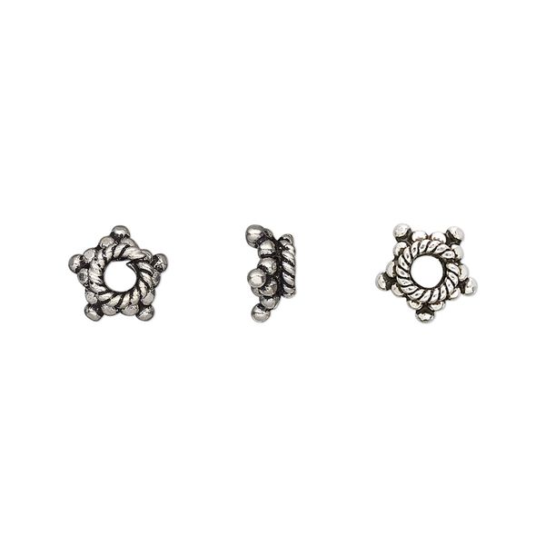 Bead cap, antiqued sterling silver, 8x3.5mm star, fits 7-9mm bead. Sold per pkg of 12. image number 0