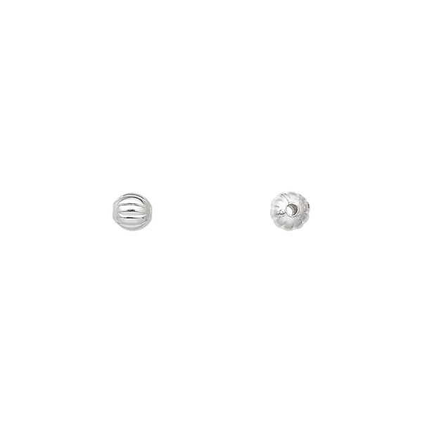 Bead, silver-plated brass, 4mm corrugated round. Sold per pkg of 100. image number 0