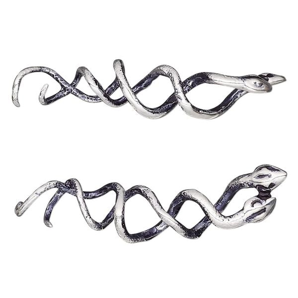 Slide, antique silver-plated brass, 45.5x12mm single-sided snakes with 5mm hole. Sold individually. image number 0