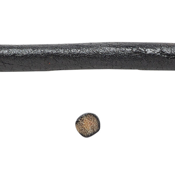 Cord, leather, black, 6mm round. Sold per 5-yard spool. image number 0