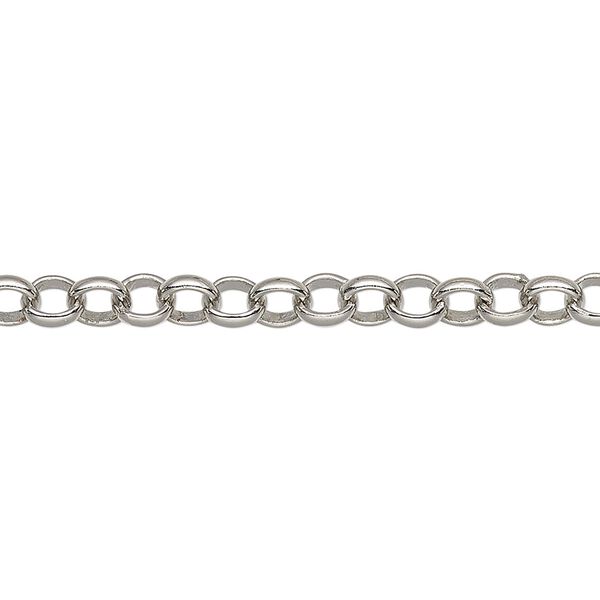 Chain, imitation rhodium-plated brass, 5mm rolo. Sold per pkg of 5 feet. image number 0