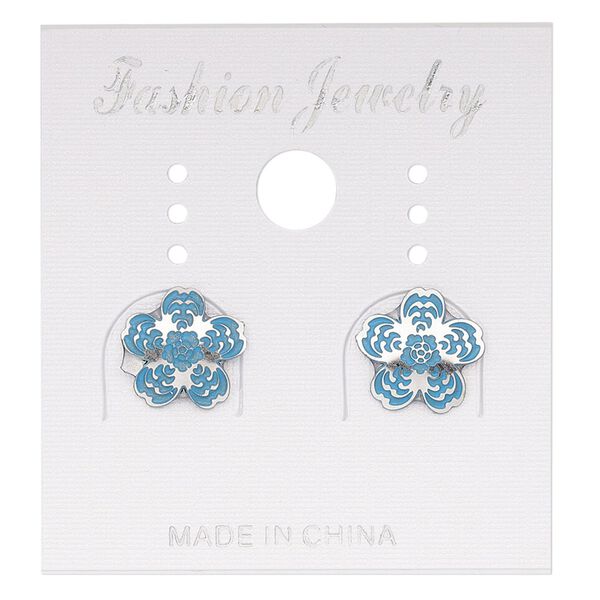 Earstud, stainless steel, blue patina, 10mm flower. Sold per pair. image number 0