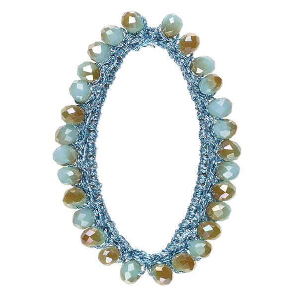 Focal, glass / nylon / steel, turquoise blue and copper, 49x30mm-50x32mm beaded open oval. Sold per pkg of 2. image number 0