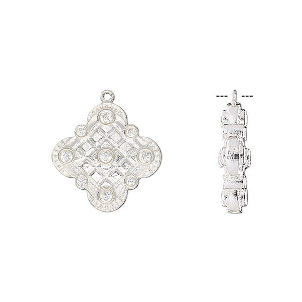 Drop, sterling silver and cubic zirconia, clear, 16mm double-sided diamond. Sold individually. image number 0