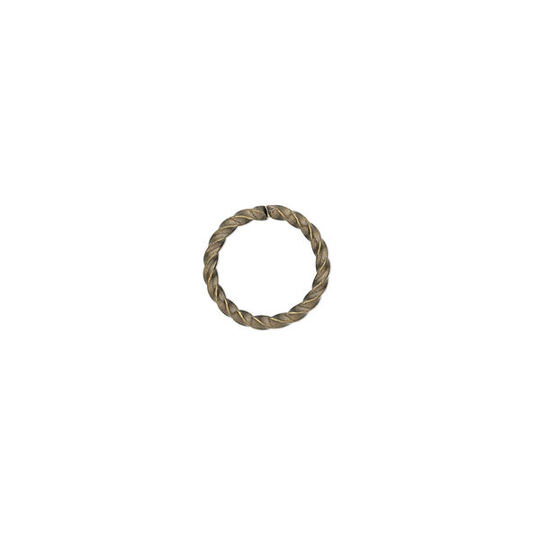 Jump ring, antique gold-plated brass, 10mm twisted round, 8mm inside diameter, 16 gauge. Sold per pkg of 100. image number 0