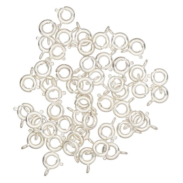Clasp, springring, silver-finished "pewter" (zinc-based alloy) and steel, 6mm round. Sold per pkg of 50. image number 0
