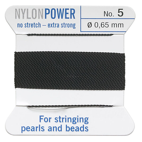Thread, Griffin, nylon, black, size #5. Sold per 2-meter card (approximately 78 inches). image number 0