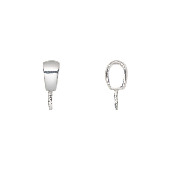 Bail, fine silver, 12.5x4mm with 5mm peg, fits bead with 1mm hole. Sold individually. image number 0