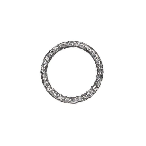 Jump ring, antiqued sterling silver, 16mm hammered round, 12.8mm inside diameter, 12 gauge. Sold Individually. image number 0