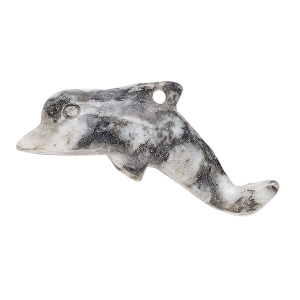 Focal, marble (natural), 36x15mm dolphin, C grade, Mohs hardness 3. Sold individually. image number 0