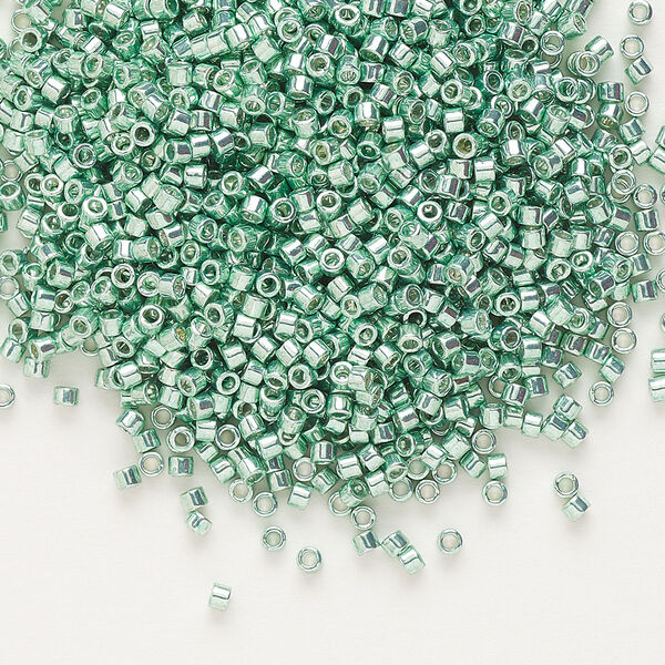 Seed bead, Delica®, glass, pkg/50g, #11 round, opaque galvanized green (DB-0414). image number 0