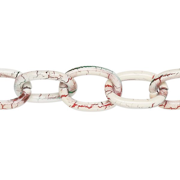 Chain, aluminum, crackled white / green / red, 12mm cable. Sold per pkg of 24 inches. image number 0