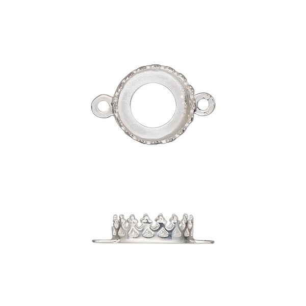 Link, sterling silver, 11.5mm round with decorative trim and open back with 10mm round cabochon bezel setting. Sold individually. image number 0
