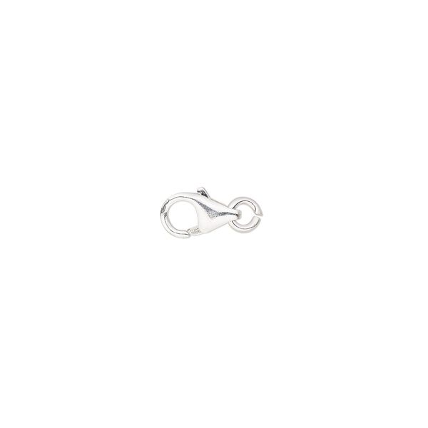 Clasp, lobster claw, sterling silver, 7x4mm with jump ring. Sold individually. image number 0