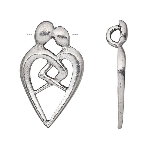 Focal, antiqued pewter (tin-based alloy), 31.5x19mm people entwined heart. Sold individually. image number 0