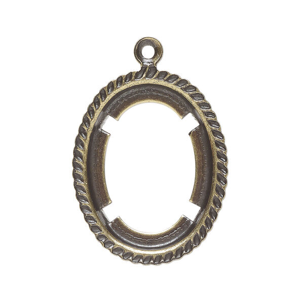 Drop, antique gold-plated brass, 24x19mm rope edge oval with 18x13mm oval setting. Sold per pkg of 10. image number 0