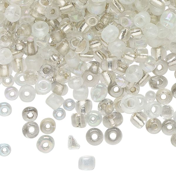Seed bead mix, glass, pkg/100g, #4 round, translucent clear and mixed. image number 0