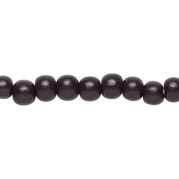 Bead, Taiwanese cheesewood (dyed / waxed), black, 5-6mm round. Sold per pkg of (2) 15-1/2" to 16" strands. image number 0