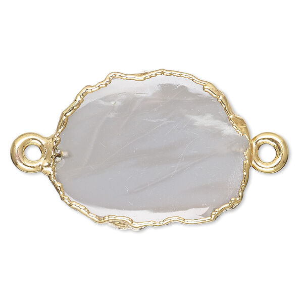 Link, electro-coated grey moonstone (natural) / gold-plated sterling silver loops / copper- and gold-plated rim, 13x12mm-15x14mm freeform rectangle. Sold per pkg of 2. image number 0