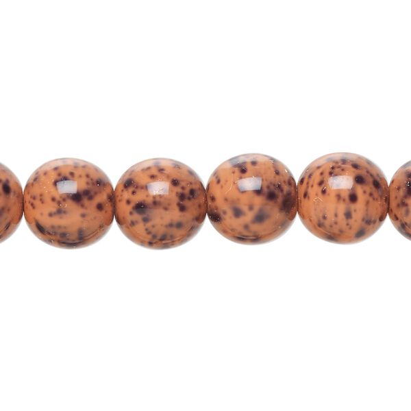 Bead, Czech glass, opaque salmon and black, 10mm round. Sold per 15-1/2" to 16" strand. image number 0