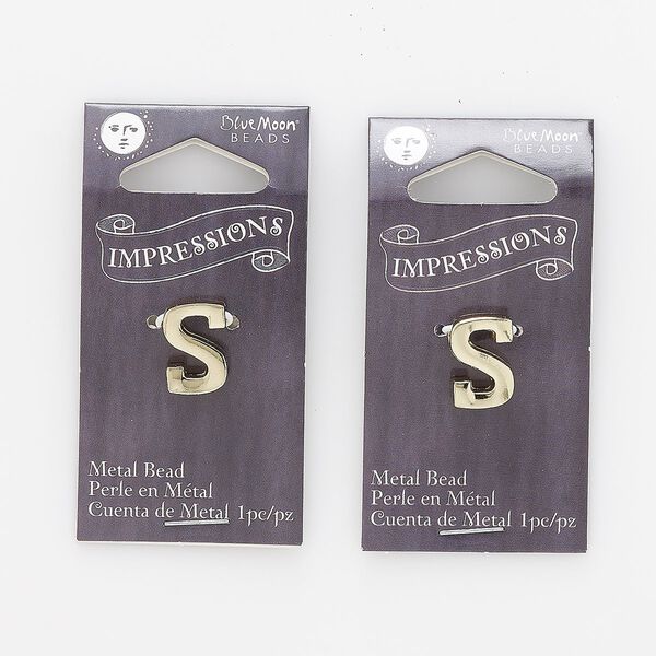 Bead, gold-finished "pewter" (zinc-based alloy), 13x9mm top-drilled letter "S." Sold per pkg of 2. image number 0