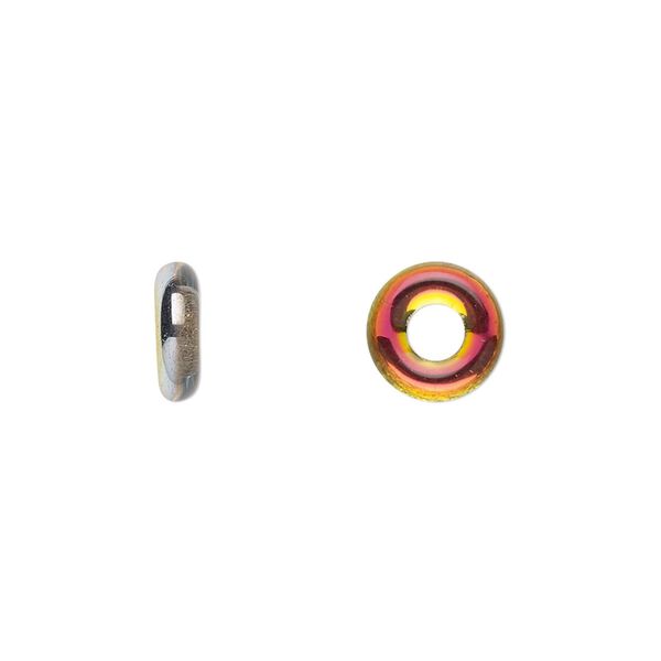 Bead, Czech pressed glass, clear vitrail, 9.5x3mm ring. Sold per pkg of 50. image number 0