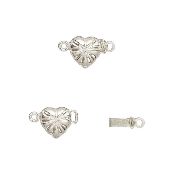 Clasp, JBB Findings, tab, sterling silver, 7.5x7.5mm heart with star pattern. Sold individually. image number 0