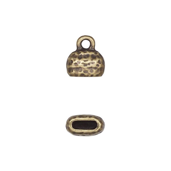 End cap, TierraCast®, "Hammertone" collection, antique brass-plated pewter (tin-based alloy), 10x7mm hammered cap. Sold per pkg of 20. image number 0