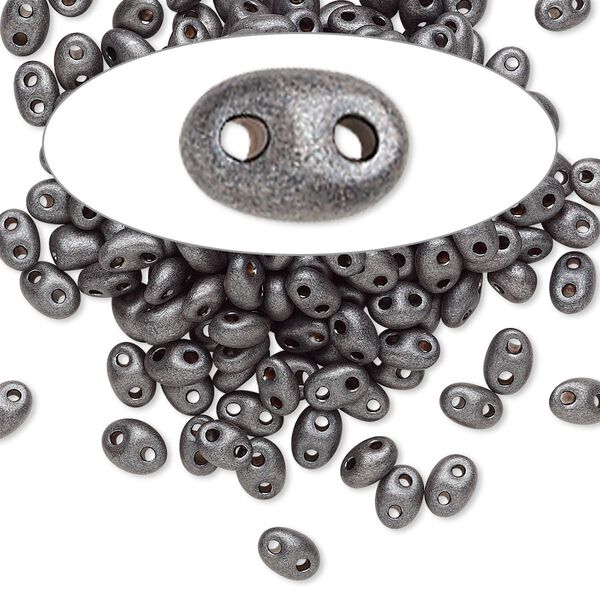 Seed bead, Preciosa Twin™ Czech glass, pkg/10g, 5x2.5mm oval, opaque dark brown terra pearl black, (28918). image number 0