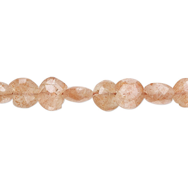 Sunstone 1pkg1, hand-cut faceted puffed flat round bead natural 13 inch 6-8mm image number 0
