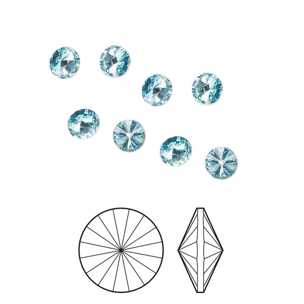 Chaton 8pk aqua bohemica foil back, Preciosa MAXIMA Czech crystal rhinestone 8.16-8.41mm rivoli SS39 image number 0
