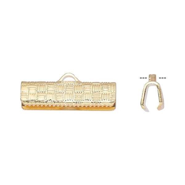 Ribbon crimp end, gold-plated brass, 19x6mm textured rectangle. Sold per pkg of 100. image number 0