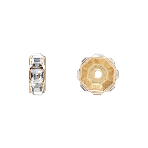 Bead 4pk crystal gold plate, Crystal Passions® 12x5mm rondelle 77812 image number 0