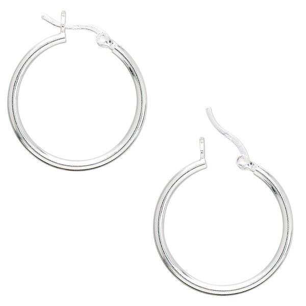 Earring, sterling silver, 25mm round hoop with latch-back closure. Sold per pair. image number 0