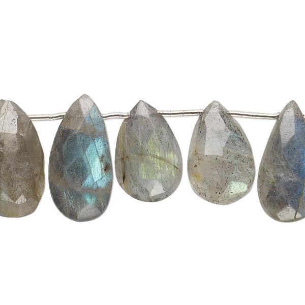 Bead, labradorite (natural), 12x7mm-17x9mm hand-cut top-drilled faceted teardrop, C+ grade, Mohs hardness 6 to 6-1/2. Sold per pkg of 12. image number 0