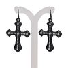 Earring, glass rhinestone with black-finished steel and "pewter" (zinc-based alloy), clear, 2 inches with matte cross and fishhook ear wire. Sold per pair. image number 0