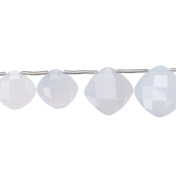 Blue chalcedony 1pkg11, hand-cut top-drilled faceted puffed diamond bead natural graduated 9x9mm-13x13mm image number 0