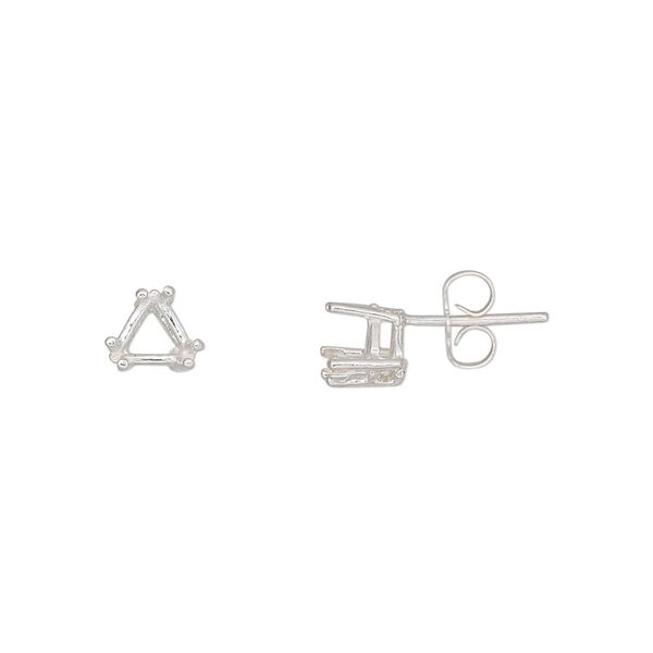 Earstud 1pkg2 Sure-Set™ sterling silver, 6mm triangle pre-notched 6-prong basket-style setting / earnuts, 1 pair image number 0