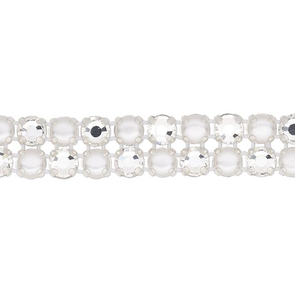 Banding  1pk silver plate opaque and transparent white and crystal, Preciosa Rose Viva 12® Czech 10mm wide 4.5mm round 7.75 inch image number 0