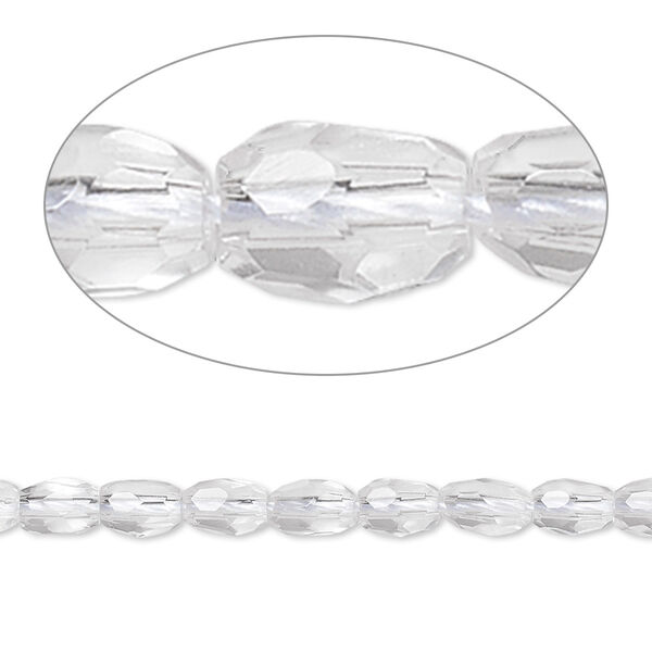 Quartz crystal 1pkg1, faceted oval bead natural 8 inch 6x4mm image number 0